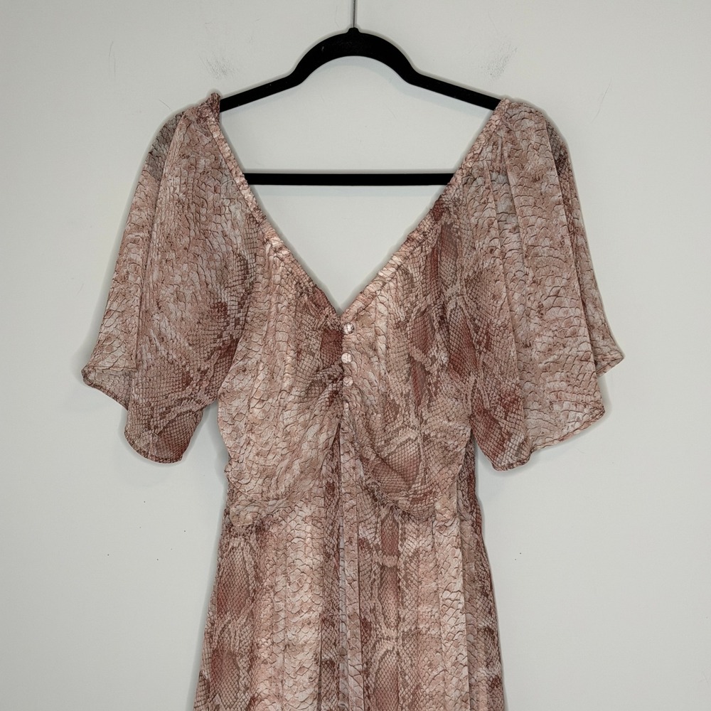 Anthropologie Snake Print Tiered Maxi Dress Flutter Sleeve V Neck Size Large NWT - Picture 8 of 16